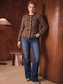 MOTF PREMIUM WOMEN'S PLUS SIZE ELEGANT CINCHED WAIST FRAYED HEM WINTER COAT - Brown - View 2