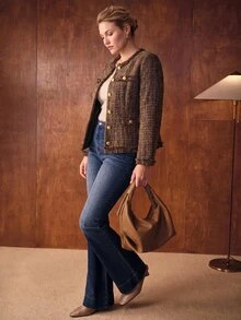 MOTF PREMIUM WOMEN'S PLUS SIZE ELEGANT CINCHED WAIST FRAYED HEM WINTER COAT - Brown - View 5