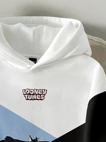 LOONEY TUNES X SHEIN Daypath 男士幾何色塊印花連帽衛衣 - 彩色 - 查看 3