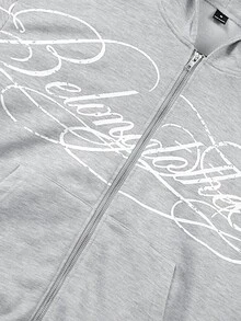 Manfinity Roghcode Men's Plus Size Letter Print Long Sleeve Zip-Up Hooded Sweatshirt - Grey - View 6