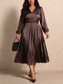 Elaquor Plus Size Dresses Fall/Winter Elegant Luxury Wedding Guest Party Dress For Women Elegant Formal Brown Stain Dress For Women Elegant Homecoming Dress - Brown - View 9