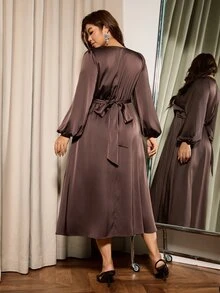 Elaquor Plus Size Dresses Fall/Winter Elegant Luxury Wedding Guest Party Dress For Women Elegant Formal Brown Stain Dress For Women Elegant Homecoming Dress - Brown - View 2