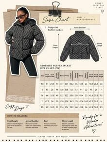 EURMUSE Hooded Geometric Pattern Drop Shoulder Puffer Thick Jacket Everyday Travel Black Winter Street - Black - View 7