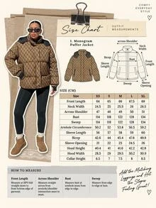 EURMUSE Hooded Geometric Pattern Drop Shoulder Puffer Thick Jacket Everyday Travel Brown Winter Streetwear - Brown - View 5
