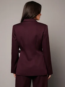 Silquee This Versatile Dark Red Twill Suit For Women-Suitable For Autumn And Winter-Features A Belted, Notch-Lapel Blazer And Trousers, Making It Ideal For - Burgundy - View 8