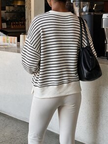 Flora Isola Flora Isola Standard Size Women's Autumn/Winter Striped Fabric Loose Top & Tight Bottom Matching Casual Daily Sports Set - Multicolor - View 7