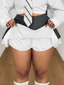 Maweii Spring Autumn Winter Pleated Colorblock Patchwork Elegant Minimalist Casual Commute Fashion Niche Design New Essential Elegant Exquisite Daily Wear Office Workplace Outfit Grey Plus Size Short Skirt - Grey - View 7