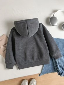 SHEIN 女童時尚英文標語豹紋抓絨連帽長袖運動衫，適合秋冬日常穿著、運動、跑步，7歲生日禮物 - 彩色 - 查看 2