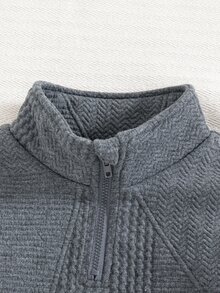 SHEIN 男童白色長袖立領套裝，抓絨內裡，紋理針織，觸感柔軟，時尚休閒，適合學校、生日、外出、運動，秋季穿著 - 深灰色 - 查看 7