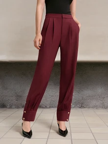 MOTF PREMIUM WOMEN'S SOLID COLOR PLEATED POCKET FASHION SUIT PANTS - Burgundy - View 5