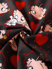 Betty Boop x SHEIN 女款愛心印花短袖上衣與短褲睡衣套裝 - 黑色 - 查看 9