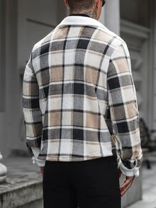 Manfinity Homme 男士大格紋法蘭絨長袖夾克，雙貼袋經典款，適合正式或休閒場合，休閒度假、晚餐聚會、簡約辦公、休閒居家穿著，自用或送禮皆宜，熱銷舒適秋冬夾克 - 彩色 - 查看 2