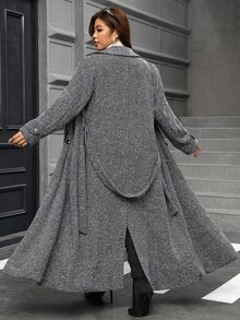 Reflora Plus Size Streetwear Button Lapel Long Sleeve Overcoat - Grey - View 2