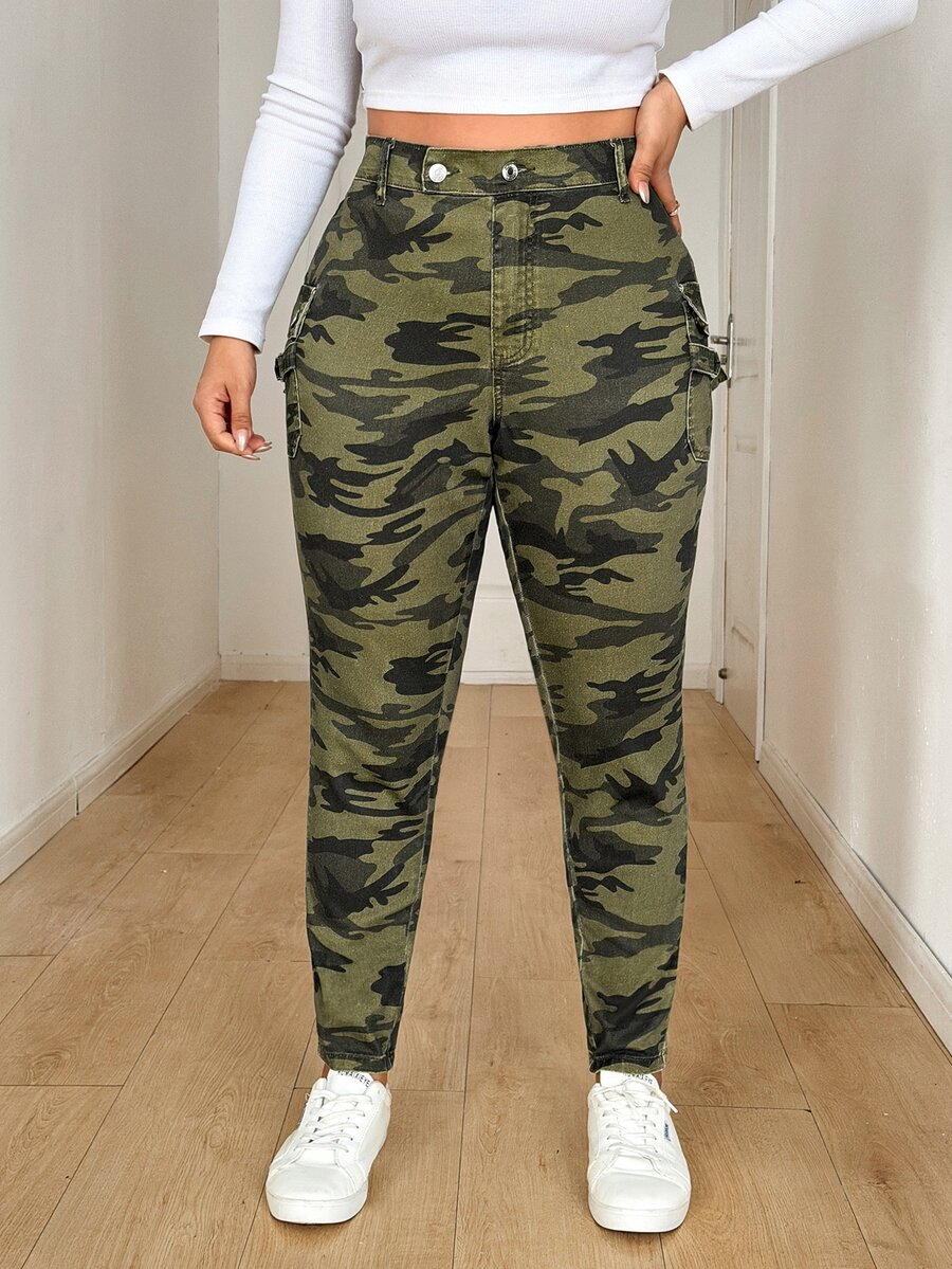 Jeanoix Plus Size Fashionable Camouflage Denim Skinny Jeans - Multicolor - View 1