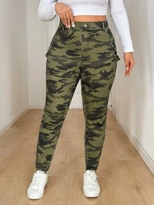 Jeanoix Plus Size Fashionable Camouflage Denim Skinny Jeans - Multicolor - View 4