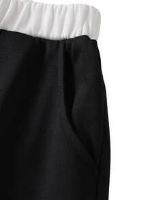 SHEIN Teen Girls Sweatpants, Black, Casual Fit, Daily Wear, Fashionable Versatile, Loose, Elastic Waist, Autumn, Comfortable, Drawstring, Cuffed Hem, Knit, Winter - Black - View 6