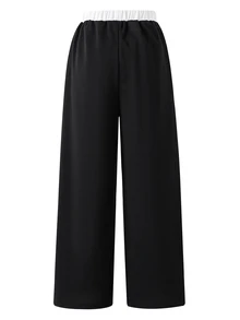 SHEIN Teen Girls Sweatpants, Black, Casual Fit, Daily Wear, Fashionable Versatile, Loose, Elastic Waist, Autumn, Comfortable, Drawstring, Cuffed Hem, Knit, Winter - Black - View 3