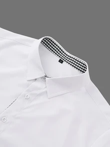 Manfinity Mode Men's Light Business Colorblock Plaid Shirt, White Stretch Long Sleeve Shirt, Workplace Light Business Button-Up Top, Formal, Old Money - White - View 7
