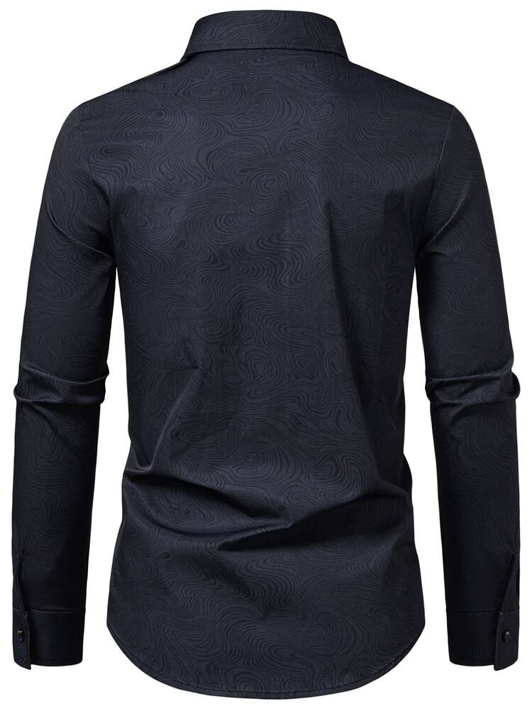 Manfinity Mode Men's Standard Size Textured Contrast Color Casual Shirt, Boyfriend Gift, Father's Day, Formal, Old Money - Black - View 5