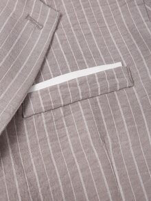 Manfinity Mode Men's Textured Gray & White Striped Suit Blazer,Beige Summer Casual Business Wedding Blazer,Resort Wear,Old Money Style,Spring Cruise Yacht - Grey - View 14