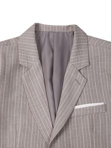 Manfinity Mode Men's Textured Gray & White Striped Suit Blazer,Beige Summer Casual Business Wedding Blazer,Resort Wear,Old Money Style,Spring Cruise Yacht - Grey - View 13
