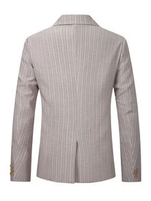Manfinity Mode Men's Textured Gray & White Striped Suit Blazer,Beige Summer Casual Business Wedding Blazer,Resort Wear,Old Money Style,Spring Cruise Yacht - Grey - View 11