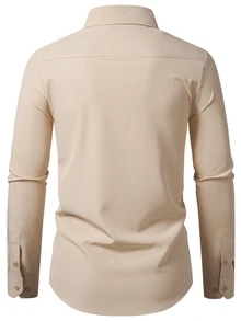 Manfinity Mode Men's Plus Size Long Sleeve Shirt, Khaki Shirt Collar Top, Suitable For Daily Commute And Gatherings, Formal, Old Money - Khaki - View 4