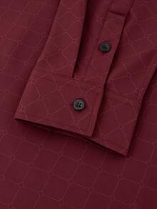 Manfinity Mode Men's Elegant Burgundy Solid Color Button Long Sleeve Shirt,Autumn Fashion Casual Business Commuting Formal Shirt For Wedding,Party - Burgundy - View 5
