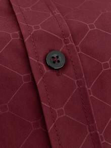 Manfinity Mode Men's Elegant Burgundy Solid Color Button Long Sleeve Shirt,Autumn Fashion Casual Business Commuting Formal Shirt For Wedding,Party - Burgundy - View 7
