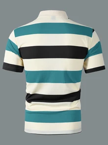 Manfinity Mode Men's Short Sleeve Striped Textured Fabric Polo Shirt, Suitable For Office, Outings And Gatherings - Multicolor - View 6