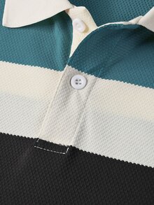 Manfinity Mode Men's Short Sleeve Striped Textured Fabric Polo Shirt, Suitable For Office, Outings And Gatherings - Multicolor - View 7