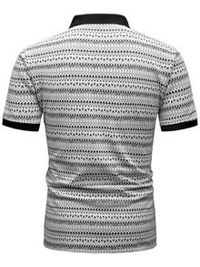 Manfinity Mode 2026 Spring Summer Men Vintage Casual Modest Fair Isle Knit Polo Shirt, White And Black Retro Contrast Color Breathable Vacation, Formal, Golf - Multicolor - View 6