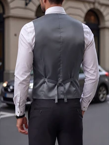 Manfinity Mode Men's Solid Color Single-Breasted Casual Commuter Waistcoat, Formal - Grey - View 6