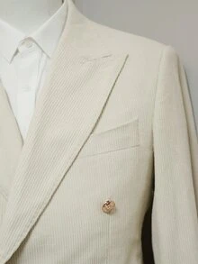 Manfinity Mode Áo blazer nam nhung gân tay dài cổ ve, hai hàng cúc, phong cách đa năng lịch sự - trắng - Xem 5