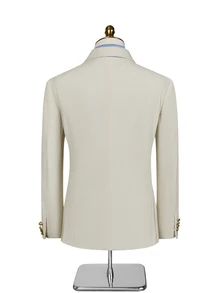 Manfinity Mode Áo blazer nam nhung gân tay dài cổ ve, hai hàng cúc, phong cách đa năng lịch sự - trắng - Xem 4