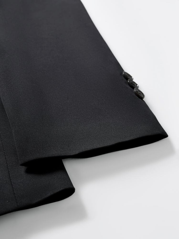 Manfinity Mode Men's Solid Color Notch Lapel Single-Breasted Casual Commute Travel Blazer - Black - View 7