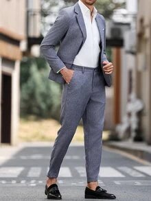 Manfinity Mode Plus Size Men's Mottled Lapel Long Sleeve Jacket And Pants Suit Set - Blue - View 5