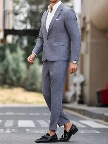 Manfinity Mode Plus Size Men's Mottled Lapel Long Sleeve Jacket And Pants Suit Set - Blue - View 4
