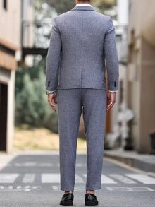 Manfinity Mode Plus Size Men's Mottled Lapel Long Sleeve Jacket And Pants Suit Set - Blue - View 8
