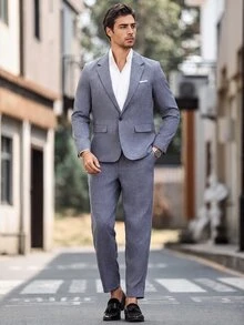 Manfinity Mode Plus Size Men's Mottled Lapel Long Sleeve Jacket And Pants Suit Set - Blue - View 1