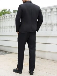 Manfinity Mode Conjunto de blazer y pantalones de talla grande para hombre de unicolor con cuello de solapa y manga larga - Negro - Ver 7