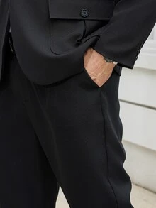 Manfinity Mode Conjunto de blazer y pantalones de talla grande para hombre de unicolor con cuello de solapa y manga larga - Negro - Ver 6