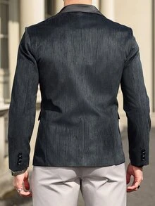 Manfinity Mode Chaqueta de traje de negocios de solapa única para hombre, con estampado jaspeado, para viajes - Negro - Ver 6