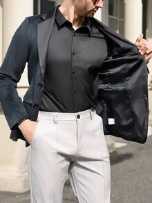 Manfinity Mode Chaqueta de traje de negocios de solapa única para hombre, con estampado jaspeado, para viajes - Negro - Ver 5