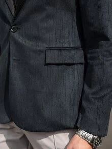 Manfinity Mode Chaqueta de traje de negocios de solapa única para hombre, con estampado jaspeado, para viajes - Negro - Ver 7