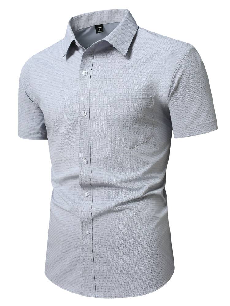 Manfinity Mode Men's Solid Color Business Casual Short Sleeve Formal Shirt, Men Office Casual Dress Shirt, Ceremony - Grey - View 3