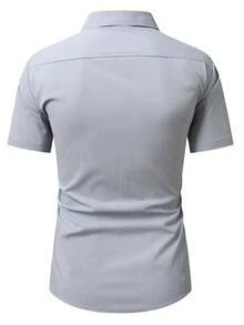 Manfinity Mode Men's Solid Color Business Casual Short Sleeve Formal Shirt, Men Office Casual Dress Shirt, Ceremony - Grey - View 4