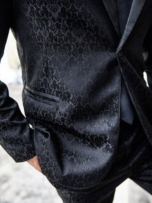 Manfinity Mode Plus Size Men Floral Jacquard Shawl Collar Long Sleeve Jacket And Pants Suit Set, Autumn - Black - View 6