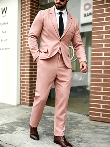 Manfinity Mode Men's Plus Size Suit Jacket And Pants Set - Dusty Pink - View 3