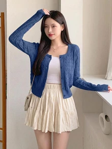 DAZY Women's Solid Color Casual Versatile Daily Wear Cardigan - Blue - View 5